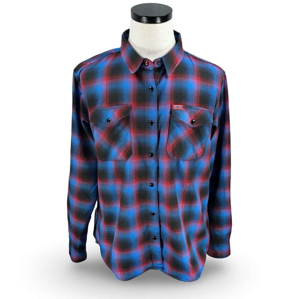 Dixxon Flannel The Jason Plaid Snap Shirt Womens XL Friday 13th Blue Red Black